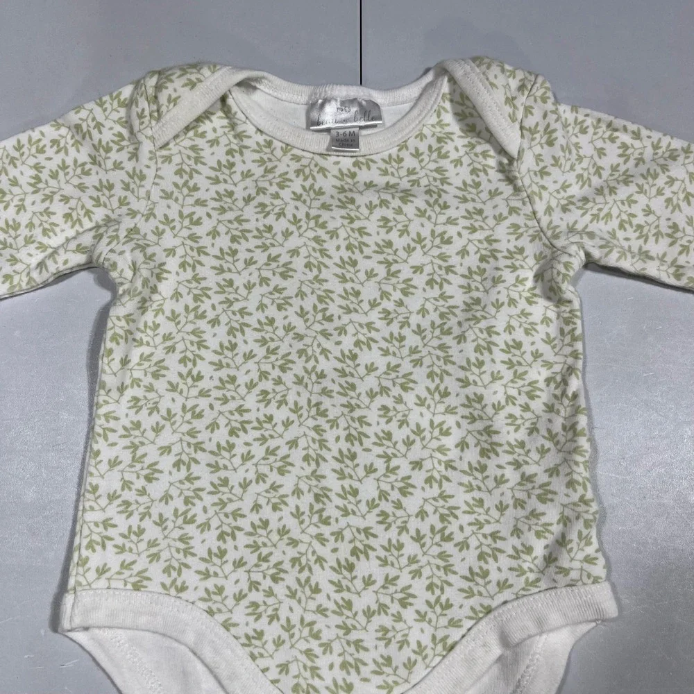 Tres Beau Belle Baby Long Sleeve Pima Cotton Bodysuit Green Leaf Print 3-6M